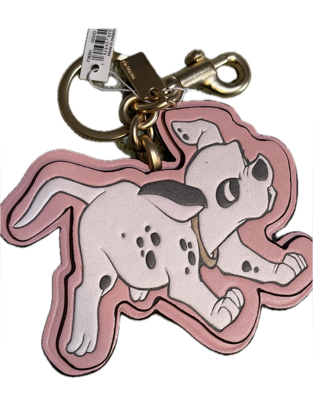 Coach x Disney Dalmatian Leather Charm Keyring w Gold Hardware Pink NWT + box